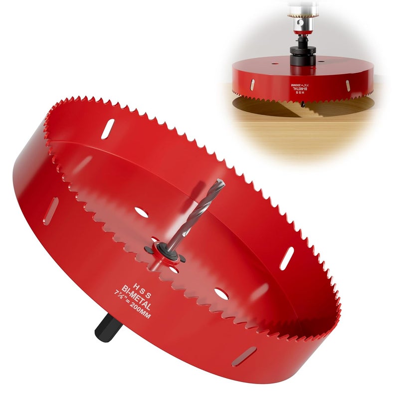 FIVELAKE 7-7/8" (200mm) Bi-Metal M42 High Speed Steel Hole Saw with Pilot Drill Bit, Smooth Cutting Edge for PVC, Drywall, Wood, Plastic, Gypsum Board, Rubber, Thin Metal - Image 1